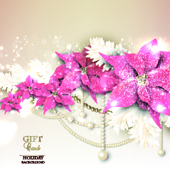 Pearls with flowers holiday background vector 01  