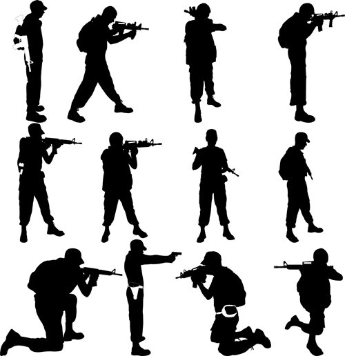 soldiers silhouettes vector set 06  