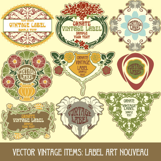Set of vintage items label art vector 01  