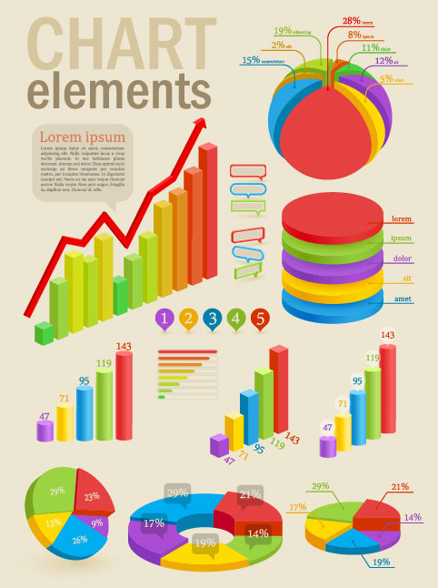 Set of chart and Infographics design elements vector 01  
