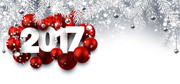 2017 red christmas ball with new year shining background vector 01  