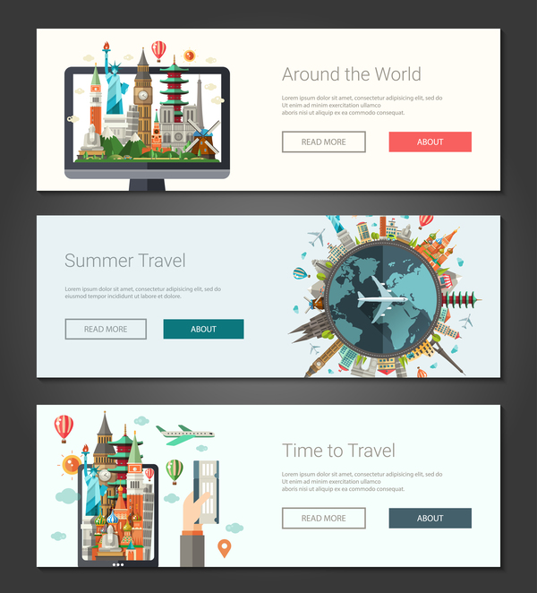 3 travel banner template vectors  