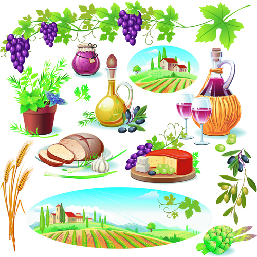 Various Food with Grapes vector set 04  