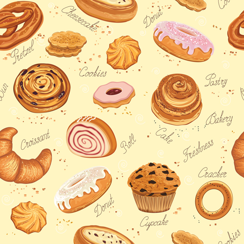 Bakery and cake seamless pattern vector  