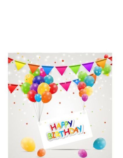 Ballong födelsedags kort med vimplar vektor  