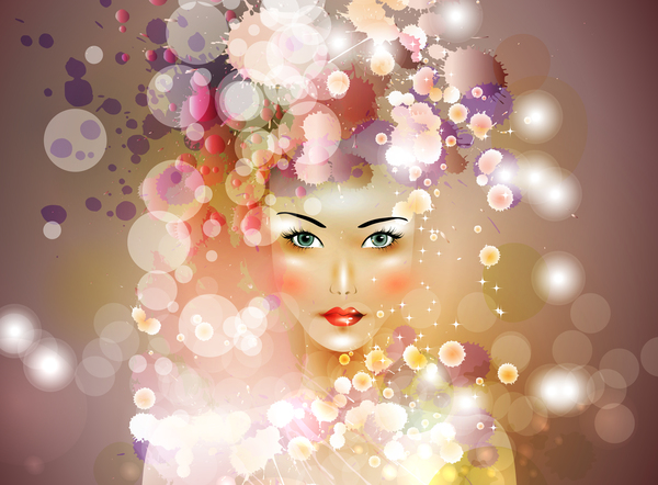 Beautiful girl with dream floral vector material 03  