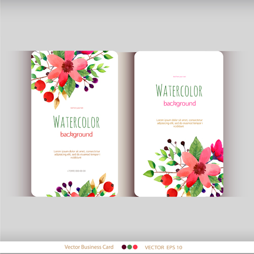 Beautiful watercolor flower business cards vector set 04  