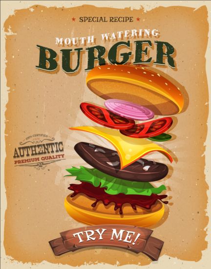 Grand Burger affiche Vintage vecteur 03  