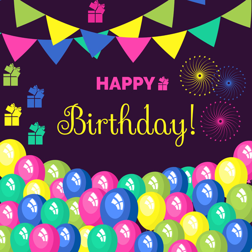 Birthday gift with balloon and flag vector background  