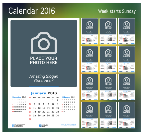 Kalender 2017 med foto vektor design 06  