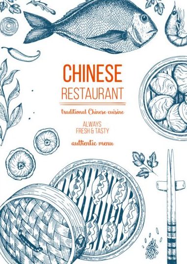 Chinese food menu hand drawn vector  