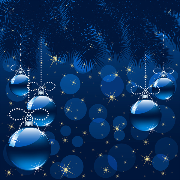 Sfondo natalizio con palline blu materiale vettoriale  