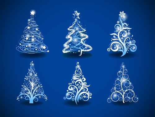 Halation Christmas tree design vector set 01  