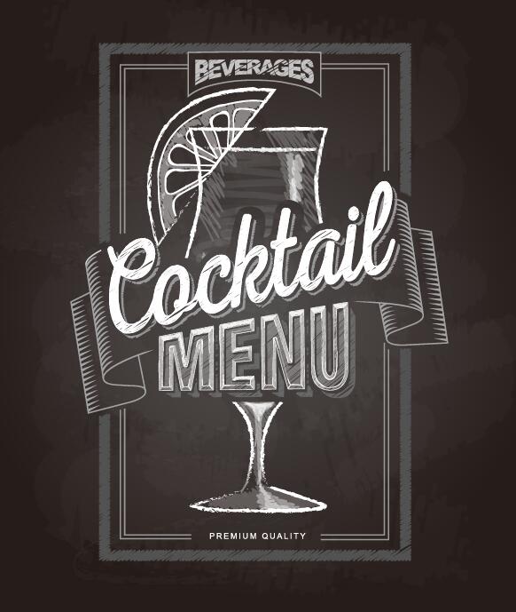 Couverture de menu cocktail avec tableau noir et craie dessin vectoriel 09  