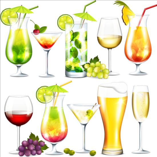 Colored cocktail vector set 01  