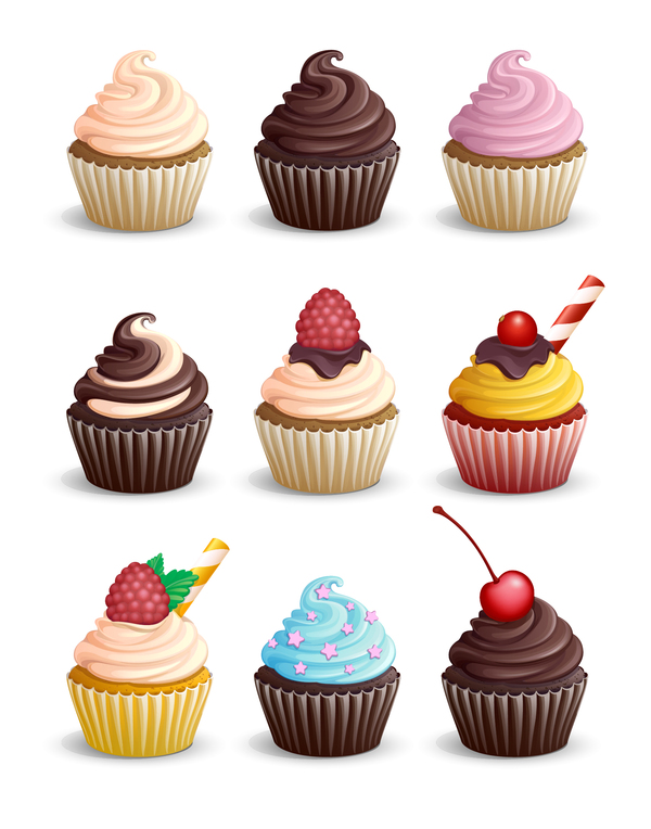 Cupcake cute design vectors set 02  