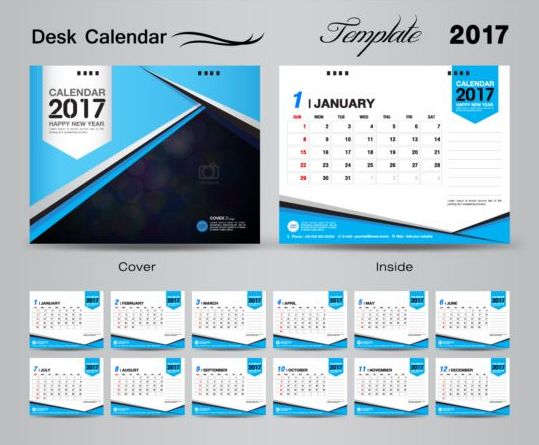 Desk calendar 2017 vectors template 02  
