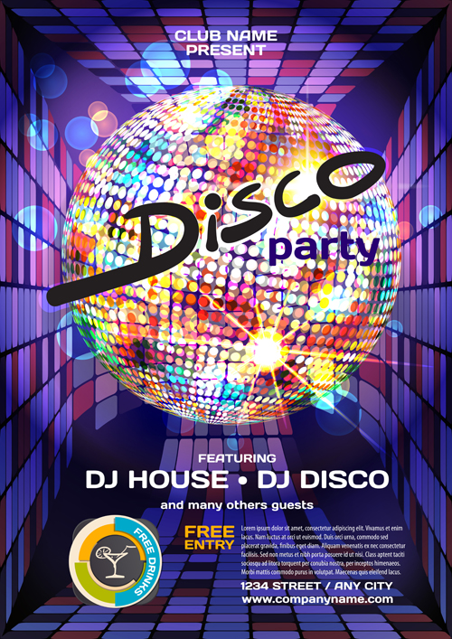 Disco party poster vector material 01  