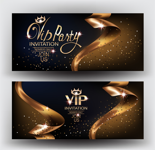 Elegante VIP-Einladungskarte mit Goldbandvektor 02  