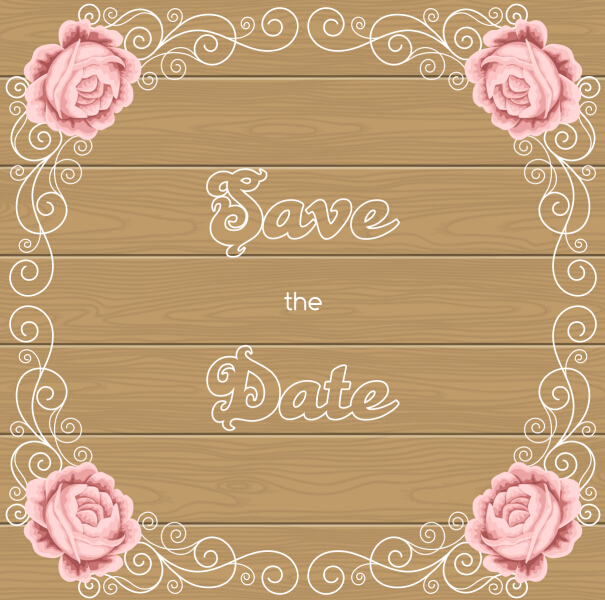 Flower wedding invitation with background wooden vector  