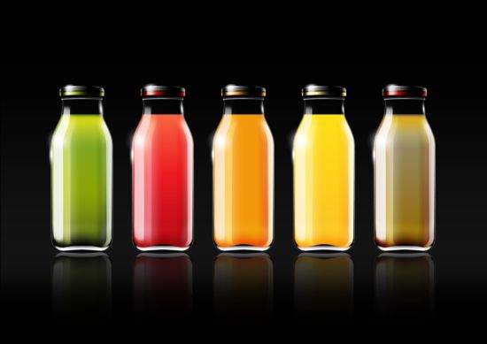 Fruchtsaft und Glasflaschenvektor  