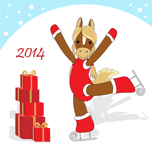 Funny Horses 2014 New Year design vector 04  