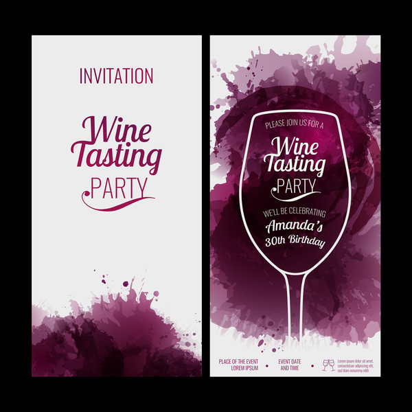 Glass background wine red stains invitation party vector  