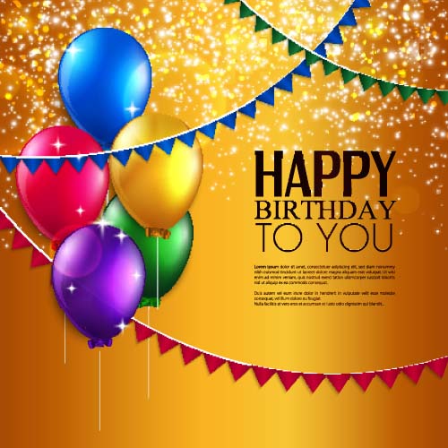 Golden birthday background with colored balloons vector  