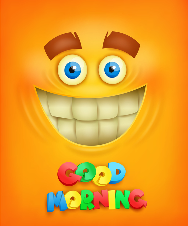 صباح الخير النص مع مبتسم التعبيرات الأصفر وجه متجه 01  