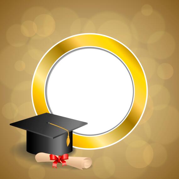 Examens mössa med diplom och gyllene abstrakt bakgrund 03  