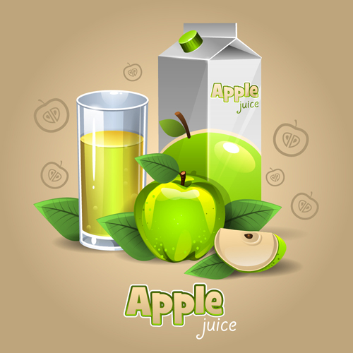 Green apple juice with cup vector  