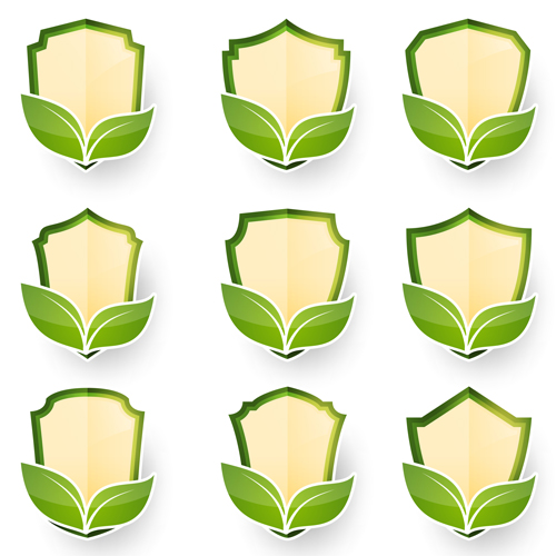 Green leaf labels vector set  