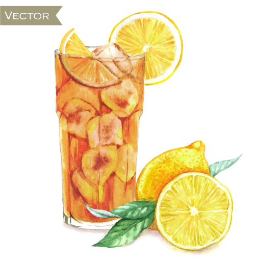 Hand drawn cocktail watercolor vector material 07  