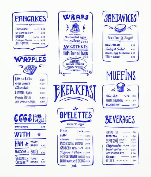 Hand drawn menu blue design elements 01  