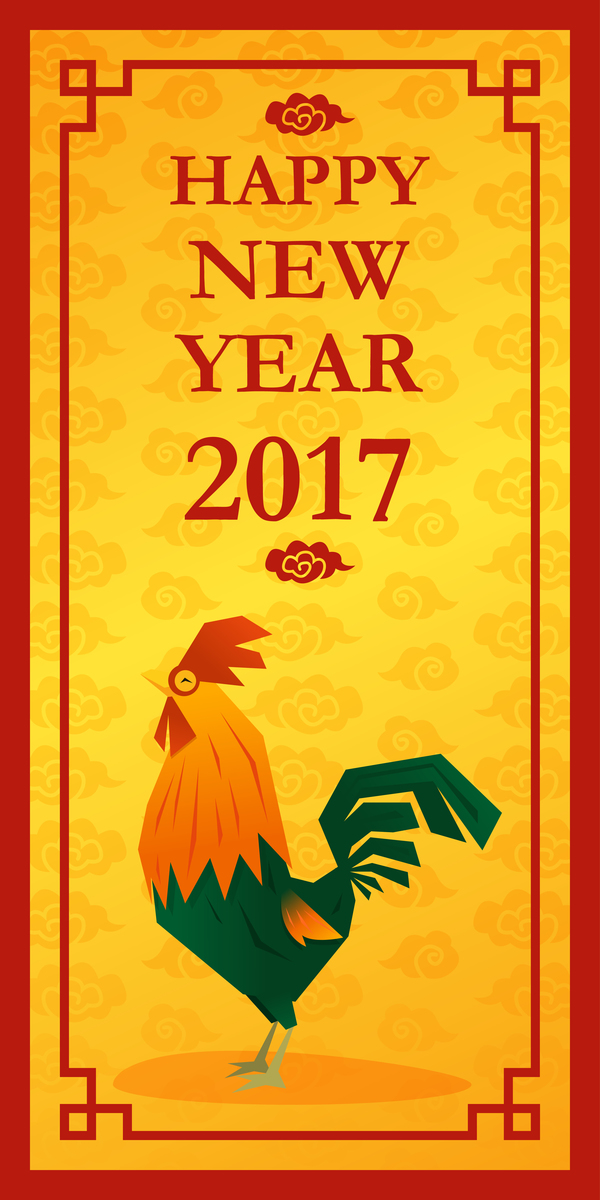 Felice anno nuovo 2017 con pollo vettore banner verticale 02  