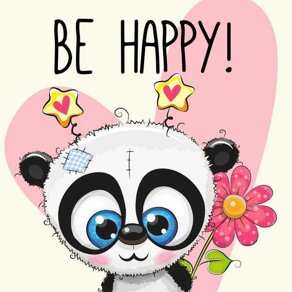 Heart with cute panda cartoon vector 05  