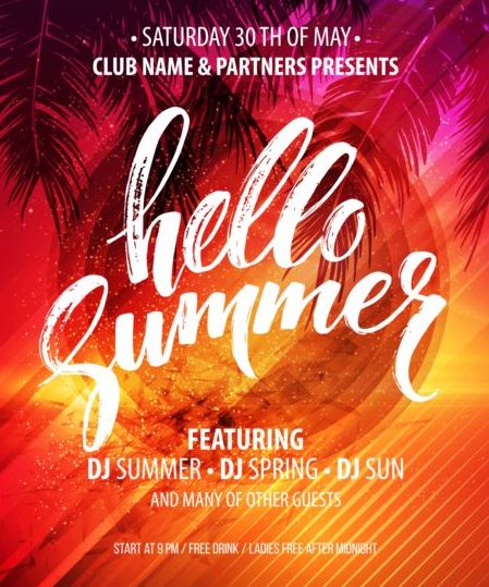 Hello Summer Party flyer ontwerp vector 02  