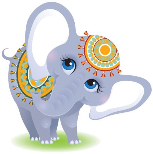 Индийский слон мультяшный вектор  