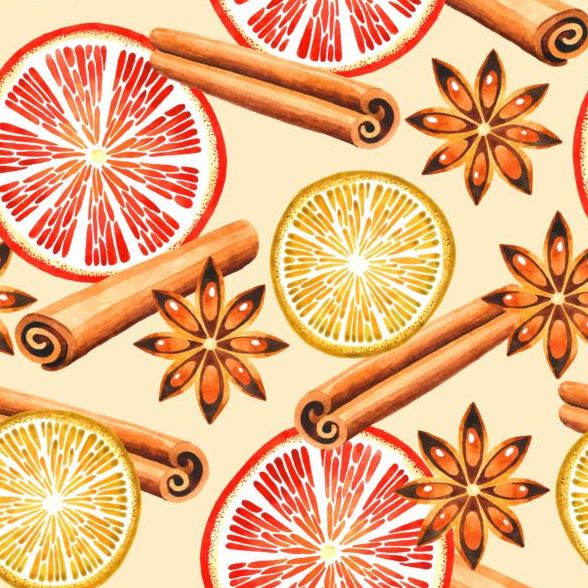 Lemon slices and spices seamless pattern vector 01  