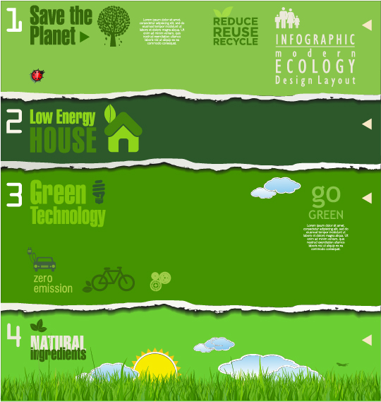 Modern ecology infographics green template vector 20  