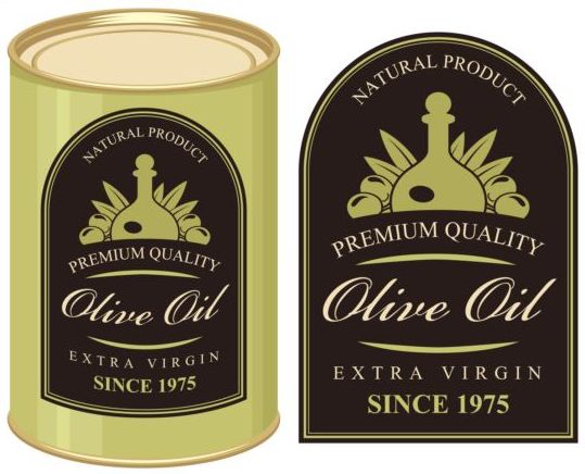 Olive oil labels with package cans vectors 01  