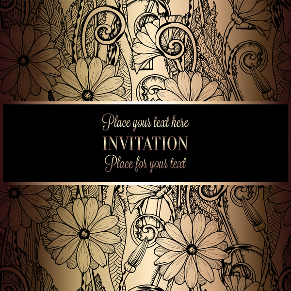 豪華な背景のベクトル 10 と華やかな花の招待カード  
