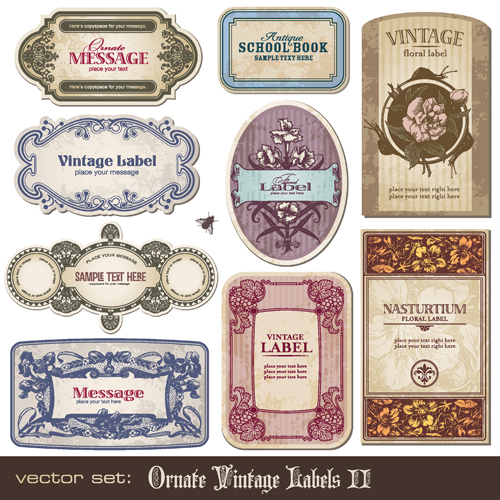 Ornate vintage labels grunge vector  