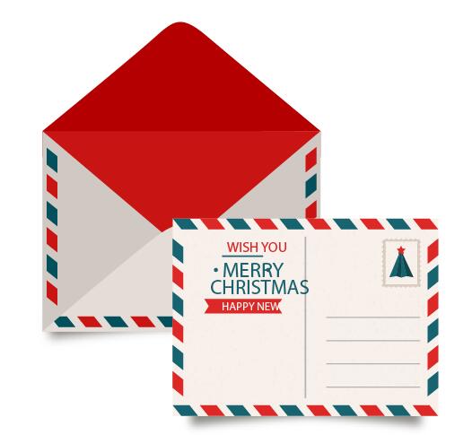 Postcard christmas envelope with decorative borders vector 02  