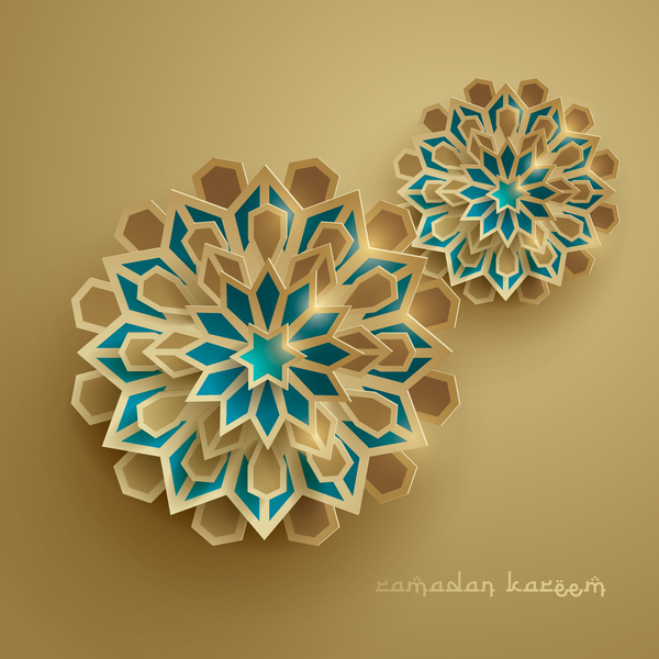 Ramadan background with paper cut flower vector 02  