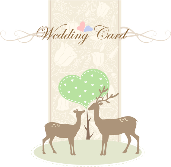 Romantic wedding card with deer vector  