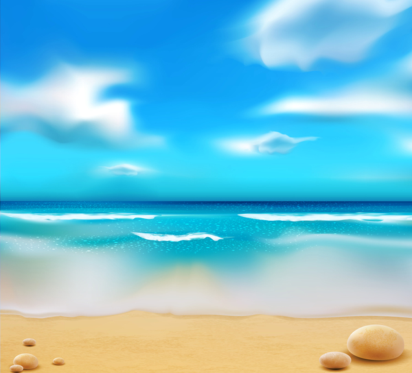 Sandy-Strand mit Sommerhintergrundvektor des blauen Himmels  