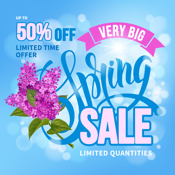 Spring sale background with lilac vector 01  