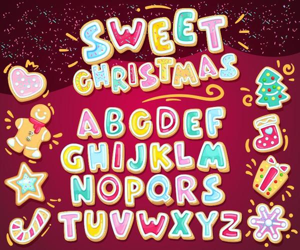ビーズのベクトルと甘いクリスマスのアルファベット  