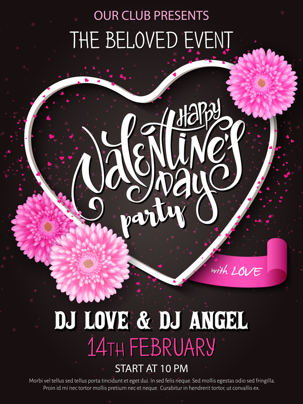 Valentine day heart cards with dark background vector 01  
